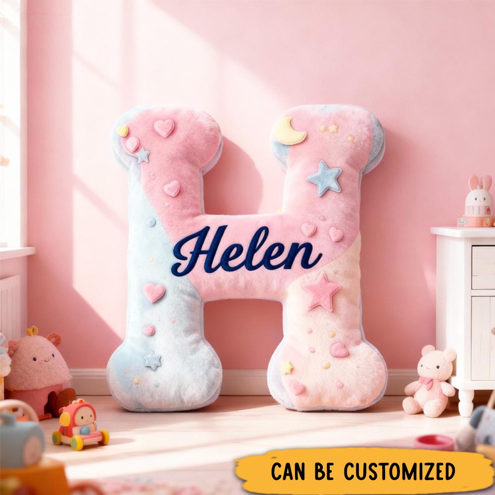 Personalized Pink Macaron Alphabet Throw Pillow Cute Dessert Letter Pillow with Name for Kids Girl Boy Baker Christmas Gifts Loving Room Decor