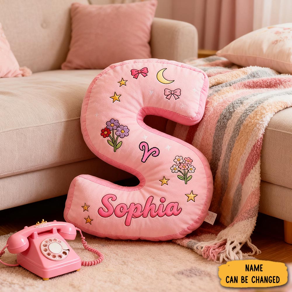 Personalized Pink Pillow With Flowers Stars Moon Hearts Bows And Zodiac Symbol For A Cute And Whimsical Design Graphic 3d Print Pillow