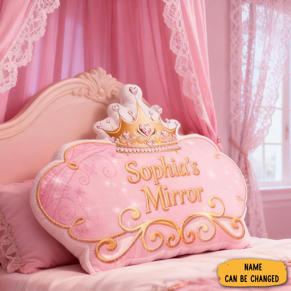 Personalized Pink Princess Mirror With Name Graphic 3d Print Pillow Christmas Gift For Kids