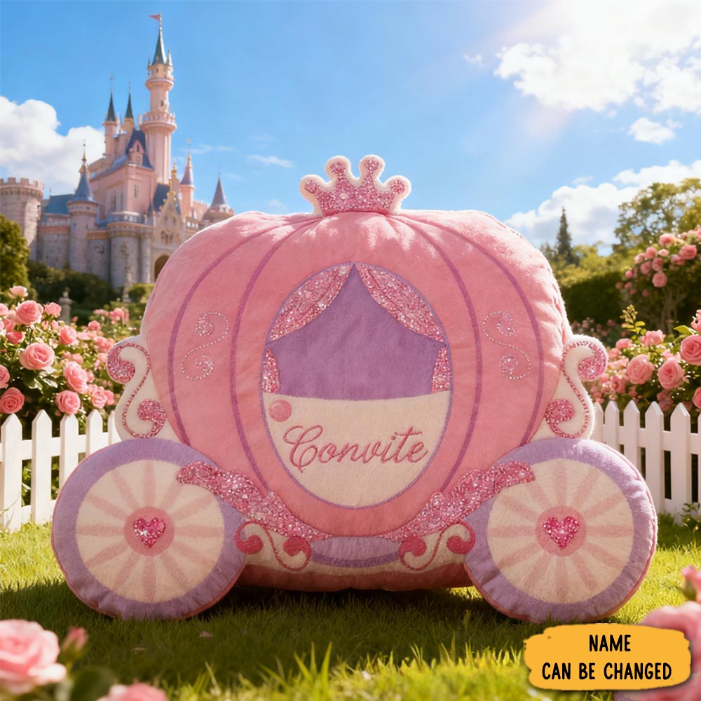 Personalized Pink Princess Pumpkin Carriage With Name Graphic 3d Print Pillow Christmas Gift For Kids