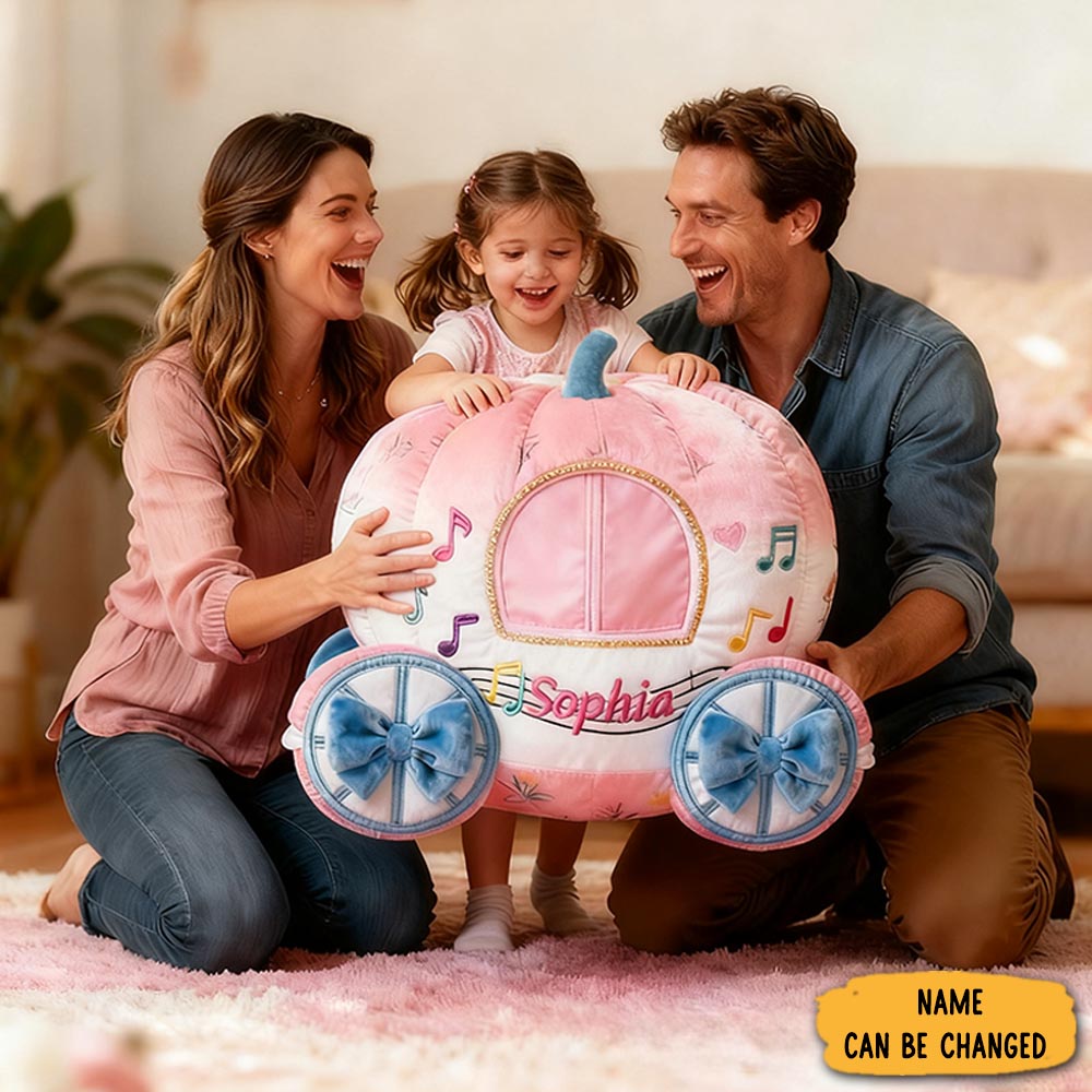 Personalized Pink Pumpkin Carriage Pillow With Musical Notes Bows And Fairytale Design Graphic 3d Print Pillow Christmas Gift For Kids