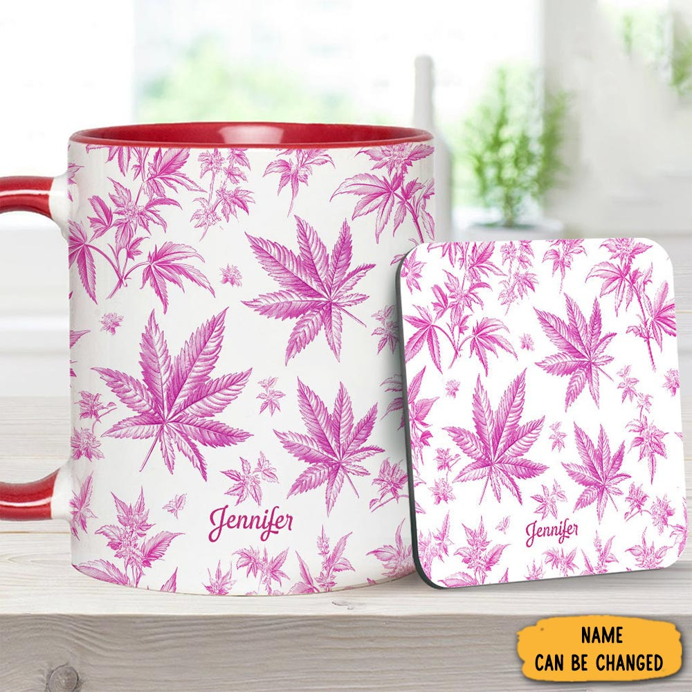 Personalized Pink Toil Marijuana Pattern Mug Weed Accent Mug Custom Coffee Cups Gift Ideas