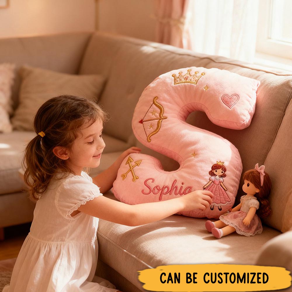 Personalized Pink Zodiac 26 Letter Pillow with Stars Moons Hearts and Bow Accents for a Whimsical and Playful Design Graphic 3D Print Pillow