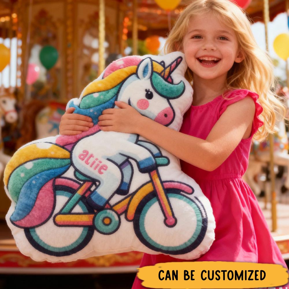 Personalized Pinky Horse Bike Pillow Cozy Graphic 3D Print Dreaming Princess Pillow Name Pillow Comfortable Travel Cushion for Kids Girls Riding Lovers