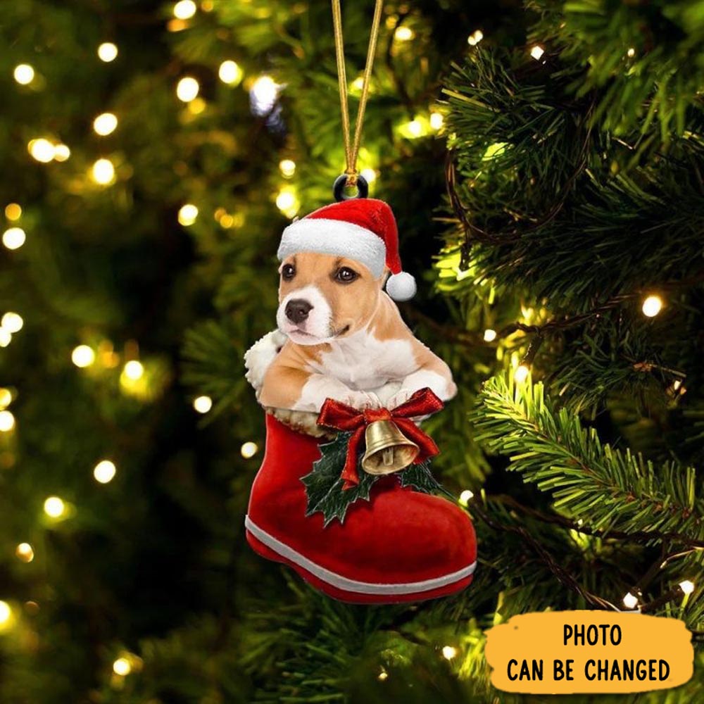 Personalized Pitbull In Santa Boot Christmas Hanging Ornament Personalized Ornament For Holiday Decor