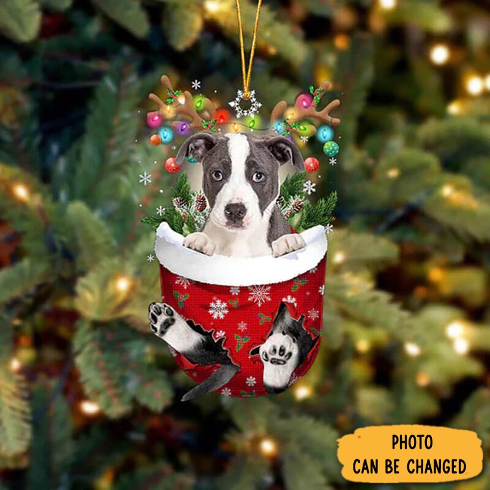 Personalized Pitbull In Snow Pocket Christmas Ornament Heartwarming Holiday Ornament Gift