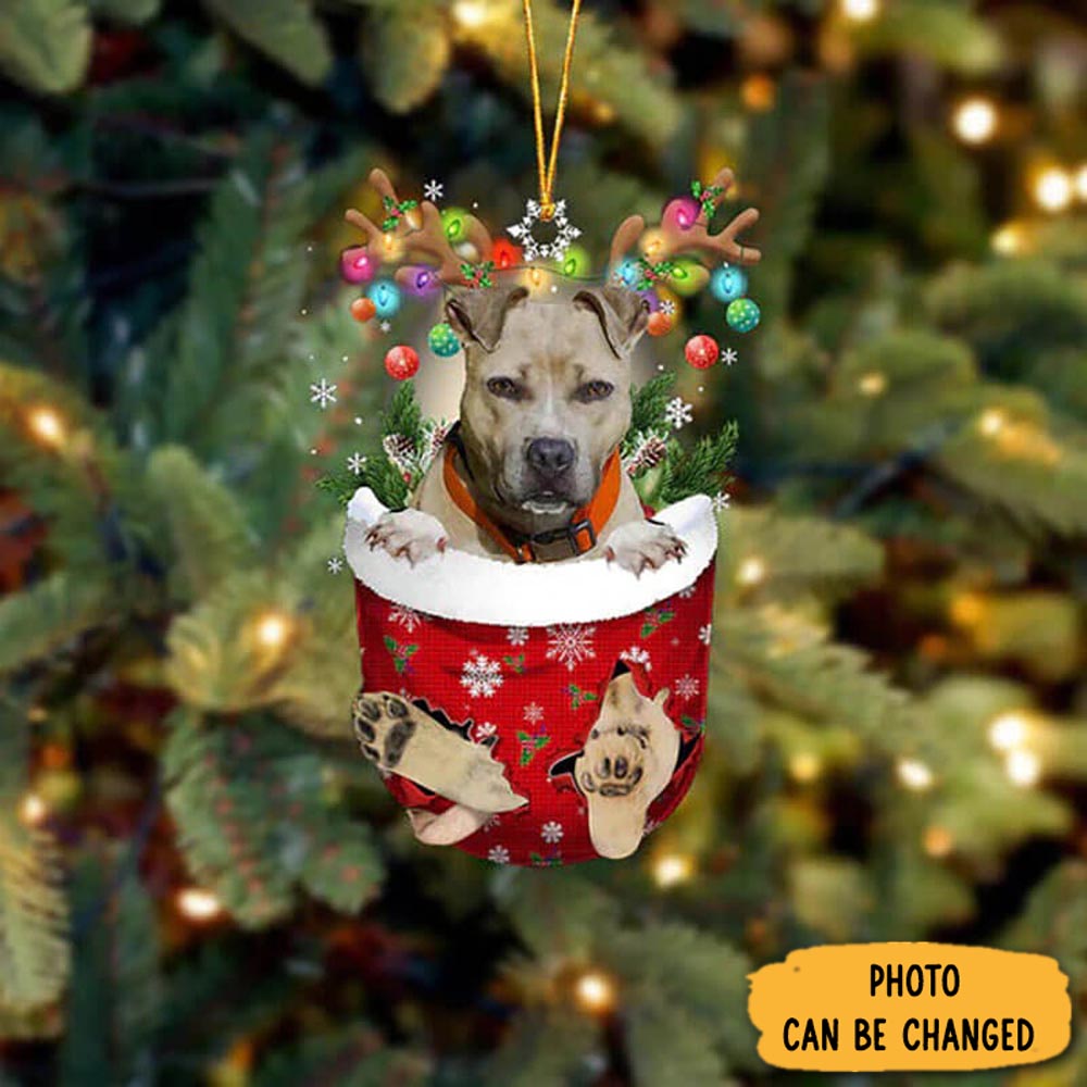 Personalized Pitbull In Snow Pocket Christmas Ornament Lovely New Year Ornament Keepsake