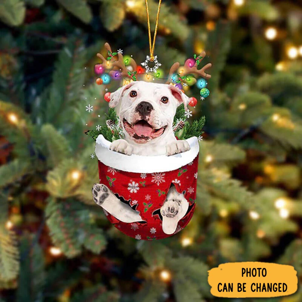Personalized Pitbull In Snow Pocket Christmas Ornament Meaningful Christmas Ornament Gift