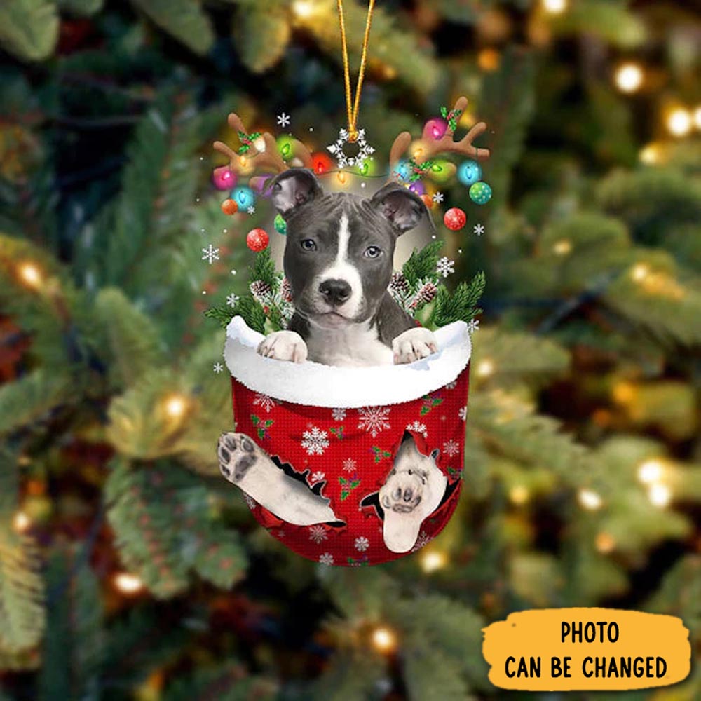 Personalized Pitbull In Snow Pocket Christmas Ornament Perfect Christmas Ornament Gift