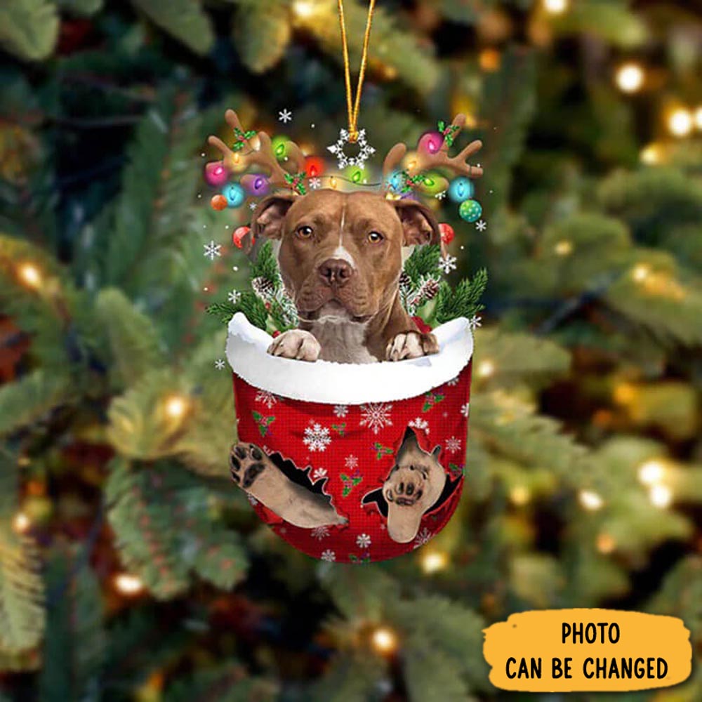 Personalized Pitbull In Snow Pocket Christmas Ornament Timeless Ornament For Holiday Memories