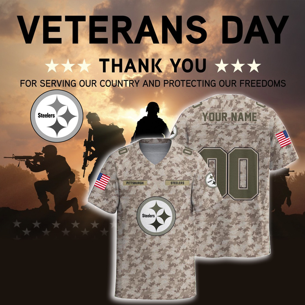 Personalized Pittsburgh Steelers Military Appreciation Football Jersey V-Neck Gift For Steelers Nation