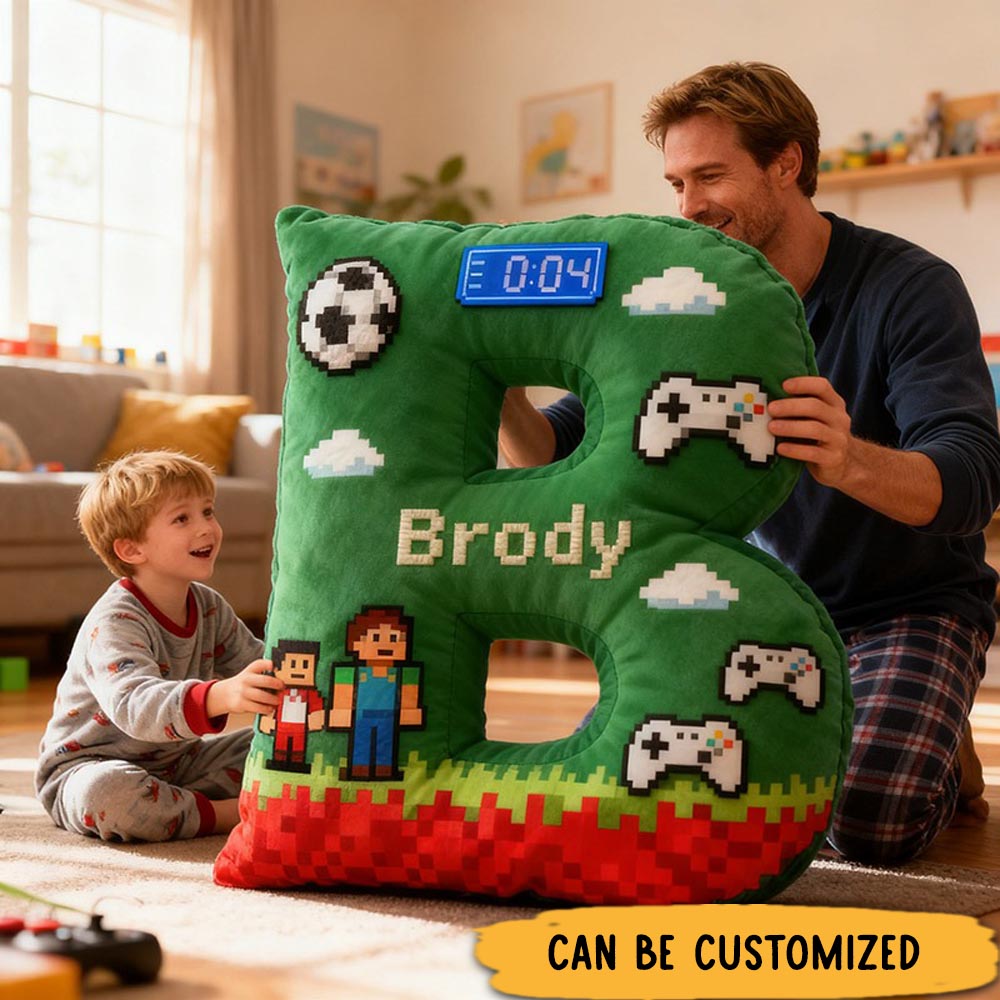 Personalized Pixel Soccer Game Letter Pillow for Game Lovers Plush Pillow Christmas Birthday Holiday Gift for Kids