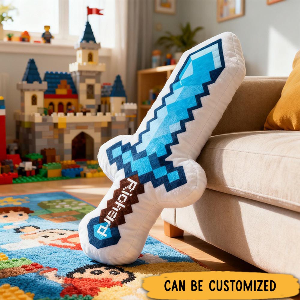Personalized Pixel Sword Shaped Pillow for Game Lovers Plush Pillow Christmas Gift for Kids