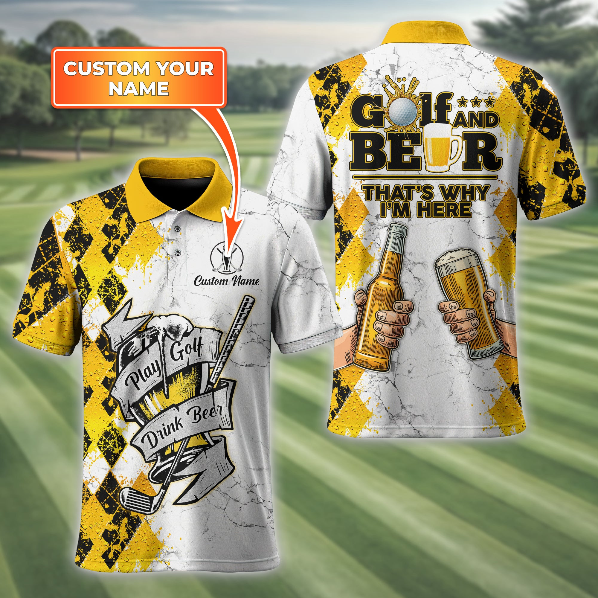 Personalized Play Golf Drink Beer Polo Shirt Best Golf Apparel Husband Birthday Gift