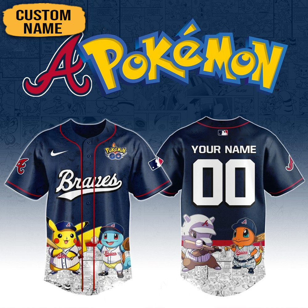 Personalized Pokemon Joining Atlanta Braves Baseball Jersey Gifts For Husband