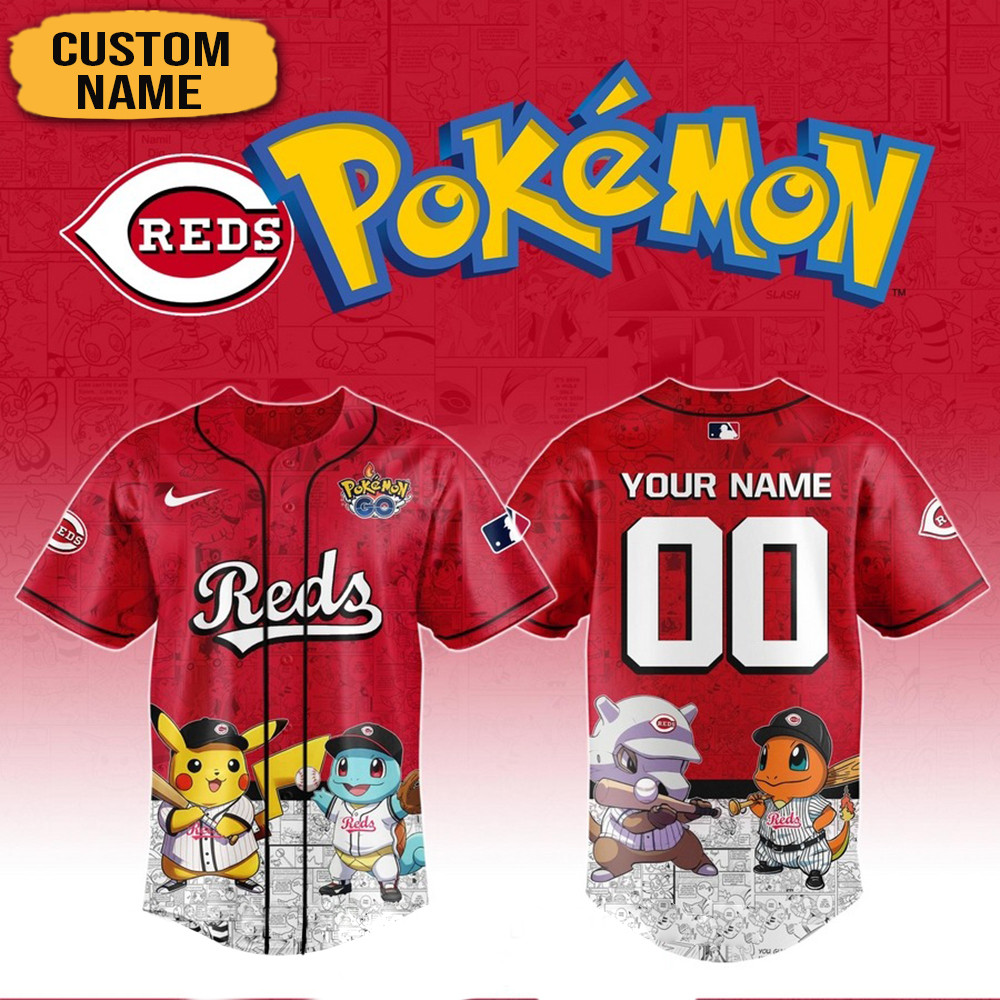 Personalized Pokemon Joining Cincinnati Reds Baseball Jersey Baseball Team Gift Ideas