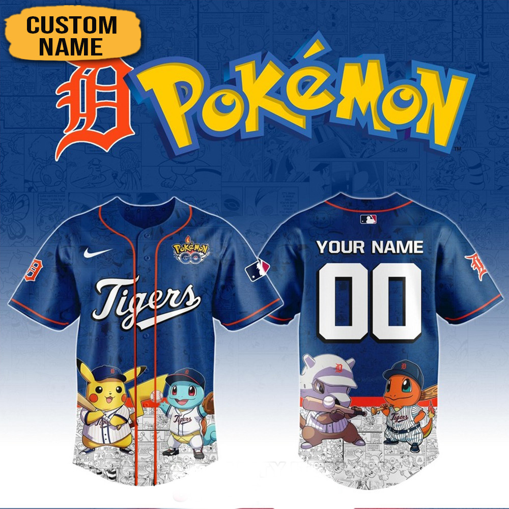 Personalized Pokemon Joining Detroit Tigers Baseball Jersey Best Gifts For Baseball Fans