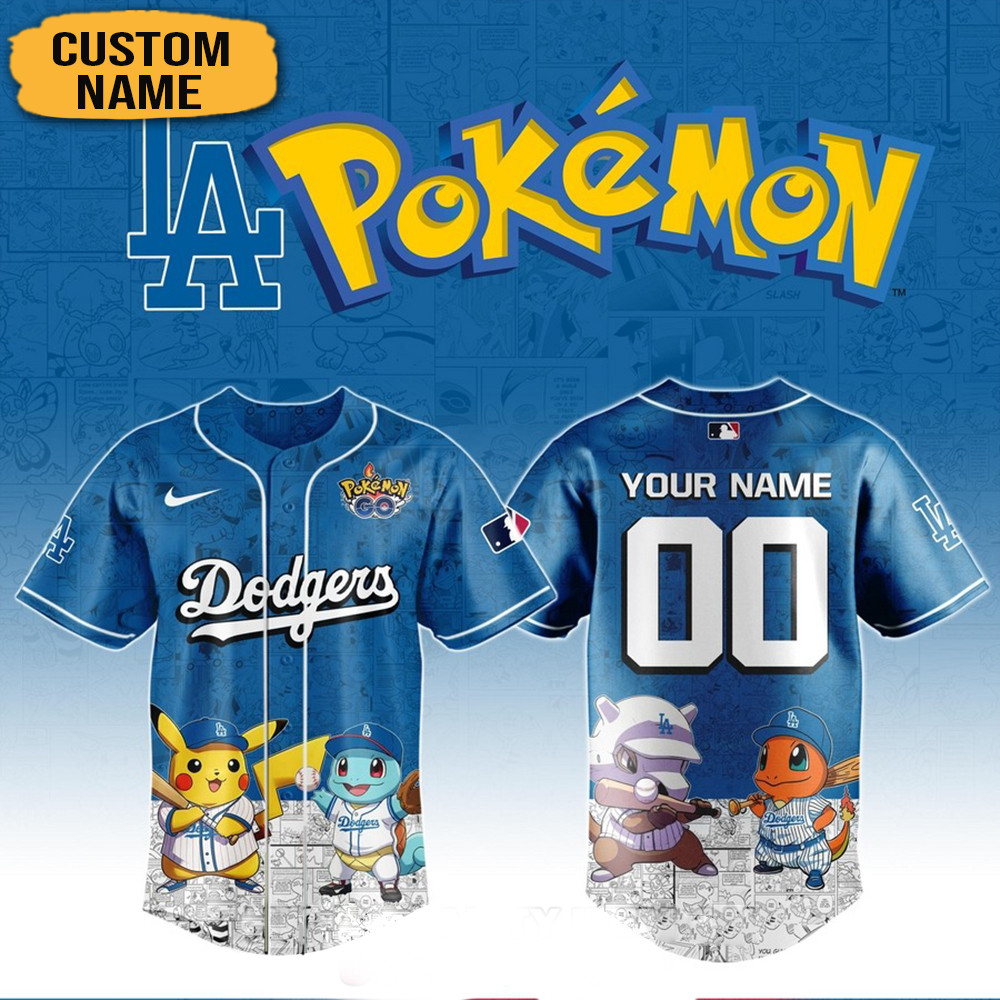 Personalized Pokemon Joining Los Angeles Dodgers Baseball Jersey Cool Gifts For Baseball Lovers