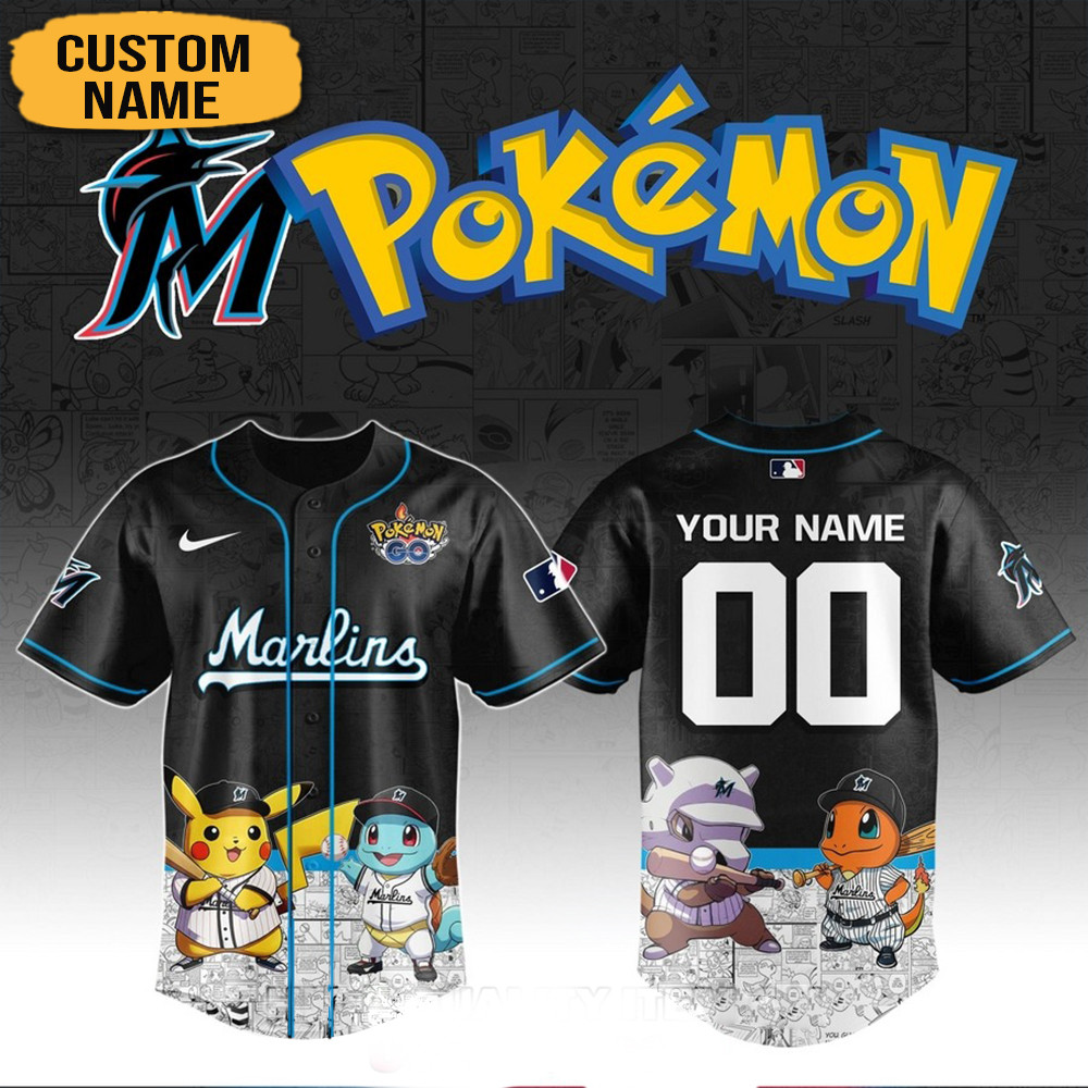 Personalized Pokemon Joining Miami Marlins Baseball Jersey Baseball Enthusiast Gifts