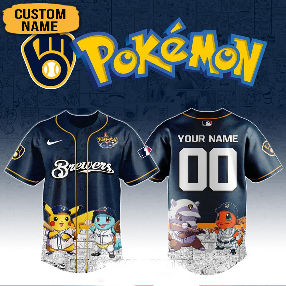 Personalized Pokemon Joining Milwaukee Brewers Baseball Jersey Presents For Baseball Fans