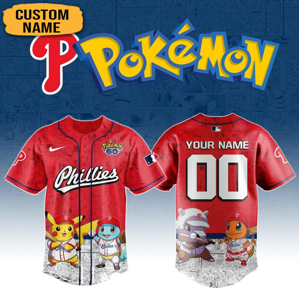 Personalized Pokemon Joining Philadelphia Phillies Baseball Jersey Cool Baseball Gifts