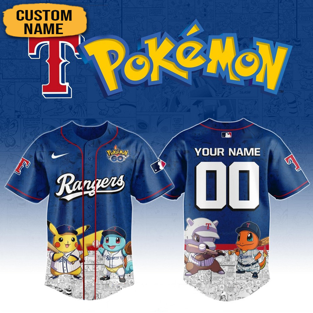 Personalized Pokemon Joining Texas Rangers Baseball Jersey Gift Ideas For Baseball Fans