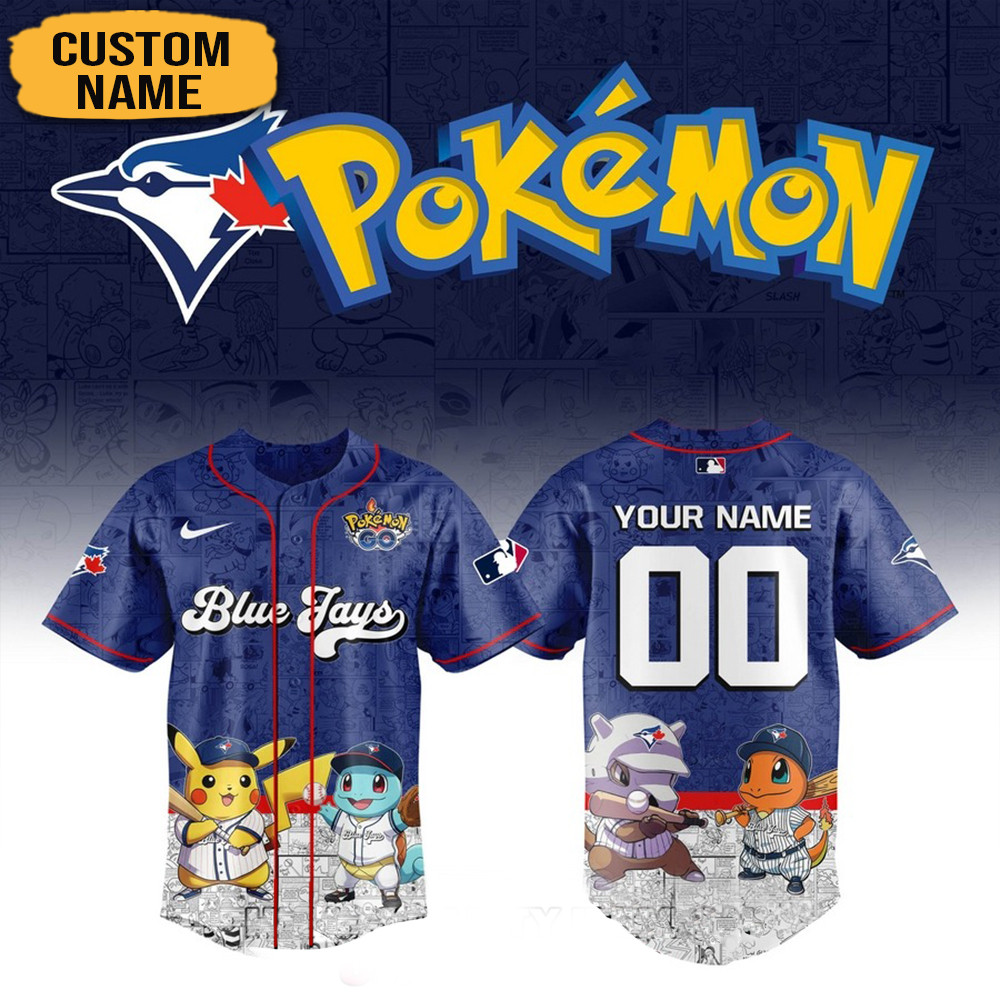 Personalized Pokemon Joining Toronto Blue Jays Baseball Jersey Baseball Lover Gift Ideas