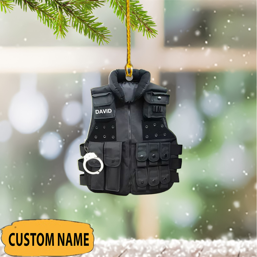 Personalized Police Vest And Handcuffs Ornament Xmas Decorations Gifts For Police