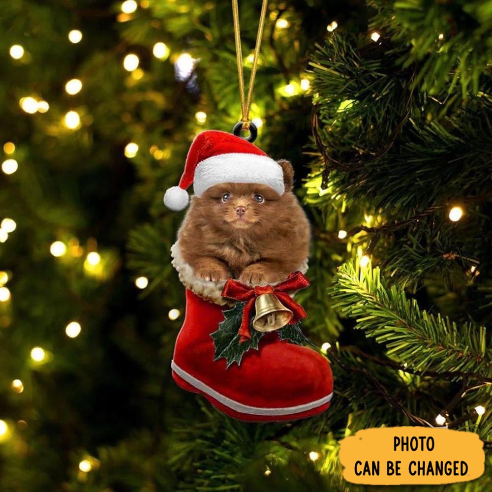 Personalized Pomeranian In Santa Boot Christmas Hanging Ornament Perfect Ornament Gift For Her