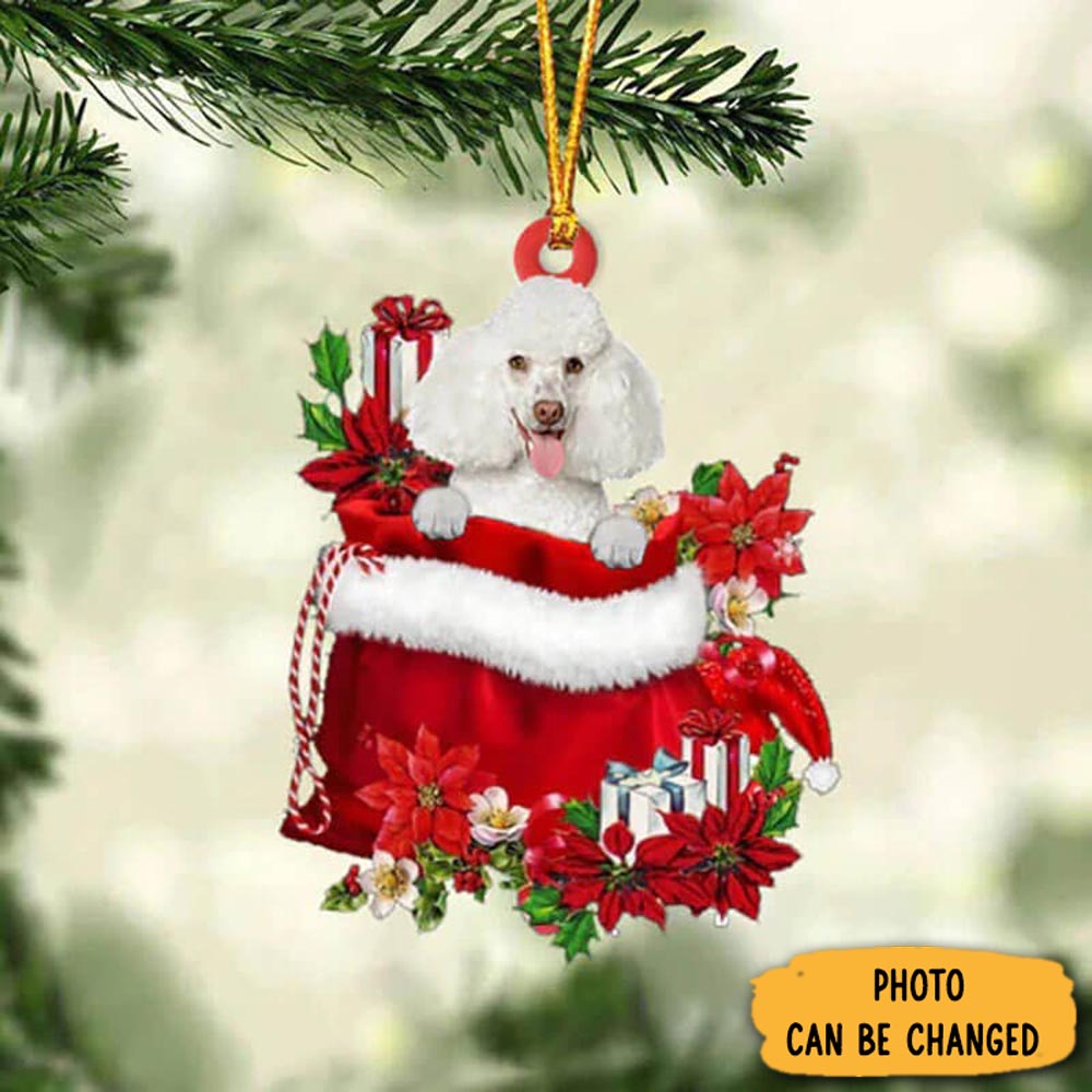 Personalized Poodle In Gift Bag Christmas Ornament Elegant Tree Ornament Decoration