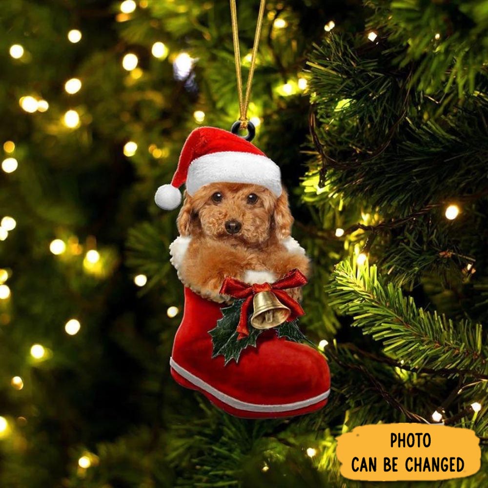 Personalized Poodle In Santa Boot Christmas Hanging Ornament Lovely Holiday Ornament Display