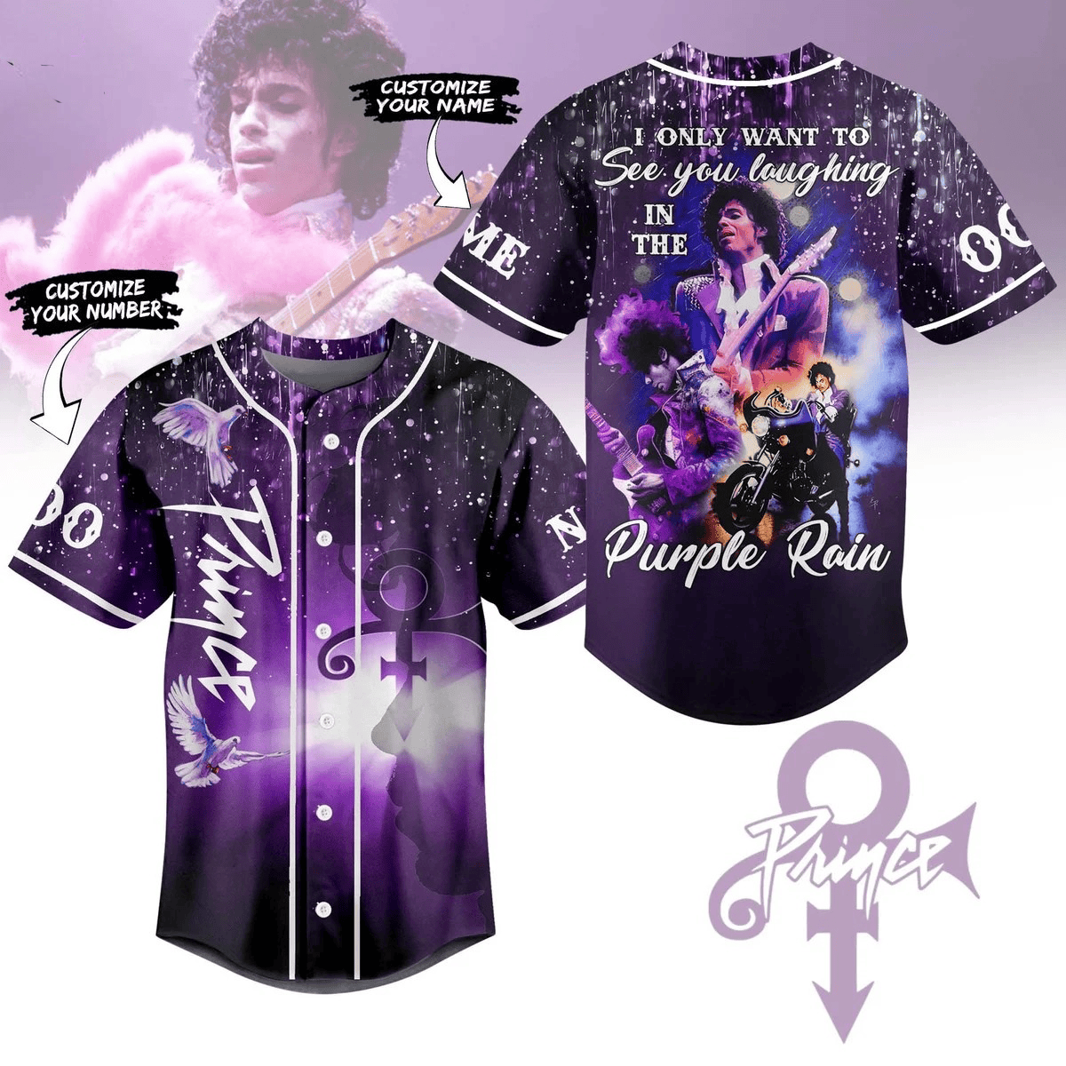Personalized Prince I Only Want To See You Laughing In The Purple Rain Baseball Jersey Best Gifts For Music Lovers