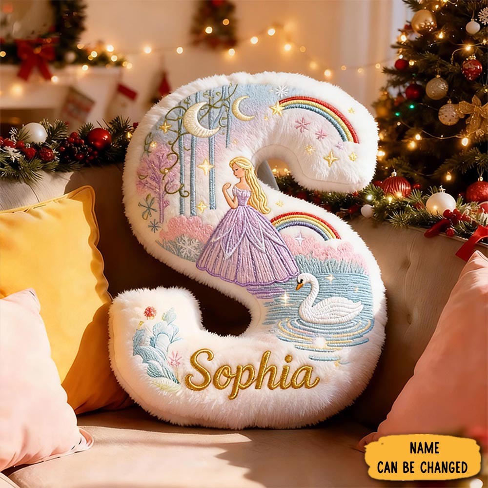 Personalized Princess Rainbow Cloud Custom Name Soft Decorative Gift Fairytale Princess Style Cozy Nursery Room Dream Magic Sweet Graphic 3d Print Pillow