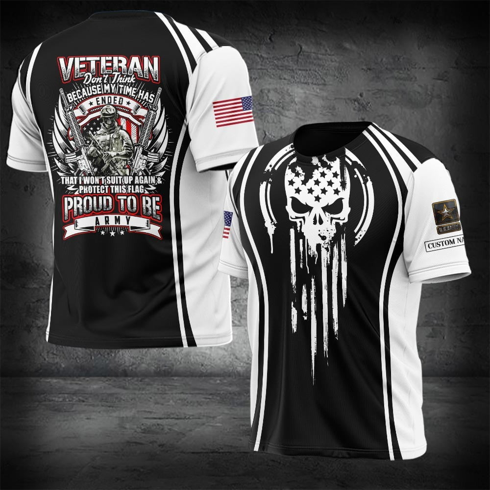 Personalized Proud To Be Army Veteran Shirt Proud Military Skull T-Shirt Gifts For Veterans