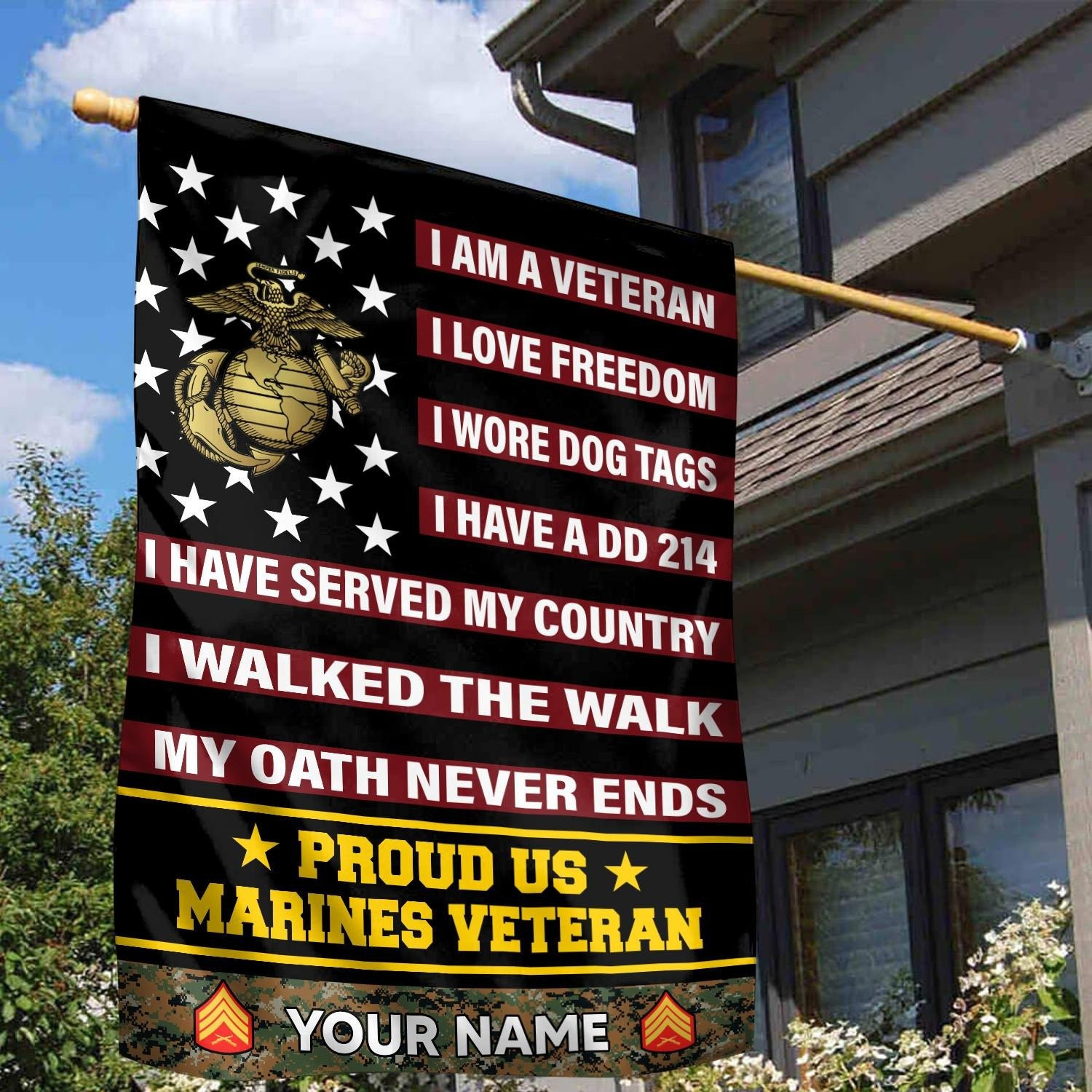 Personalized Proud US Marine Veteran Flag USMC Flag Gifts For Military