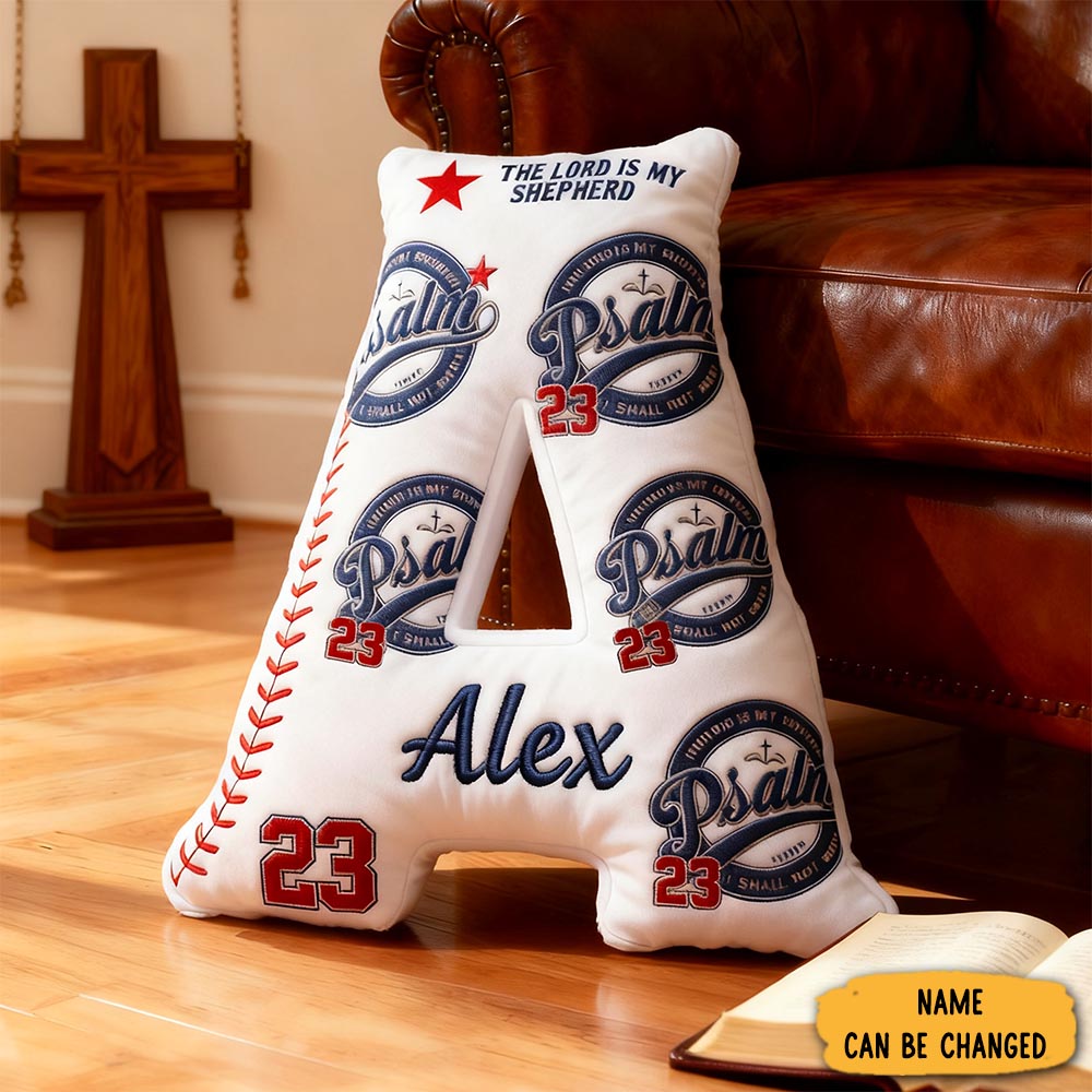 Personalized Psalm 23 Bible Verse Baseball Letter Pillow With Custom Name Home Decor Letter Pillow Religious Gift Sport Lover Gift