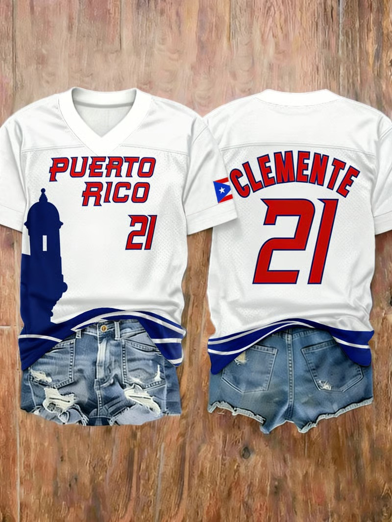 Personalized Puerto Rico 21 Baseball V-Neck Shirt World Classic 2026 Clemente Tribute Boricua Fan Gear Gift