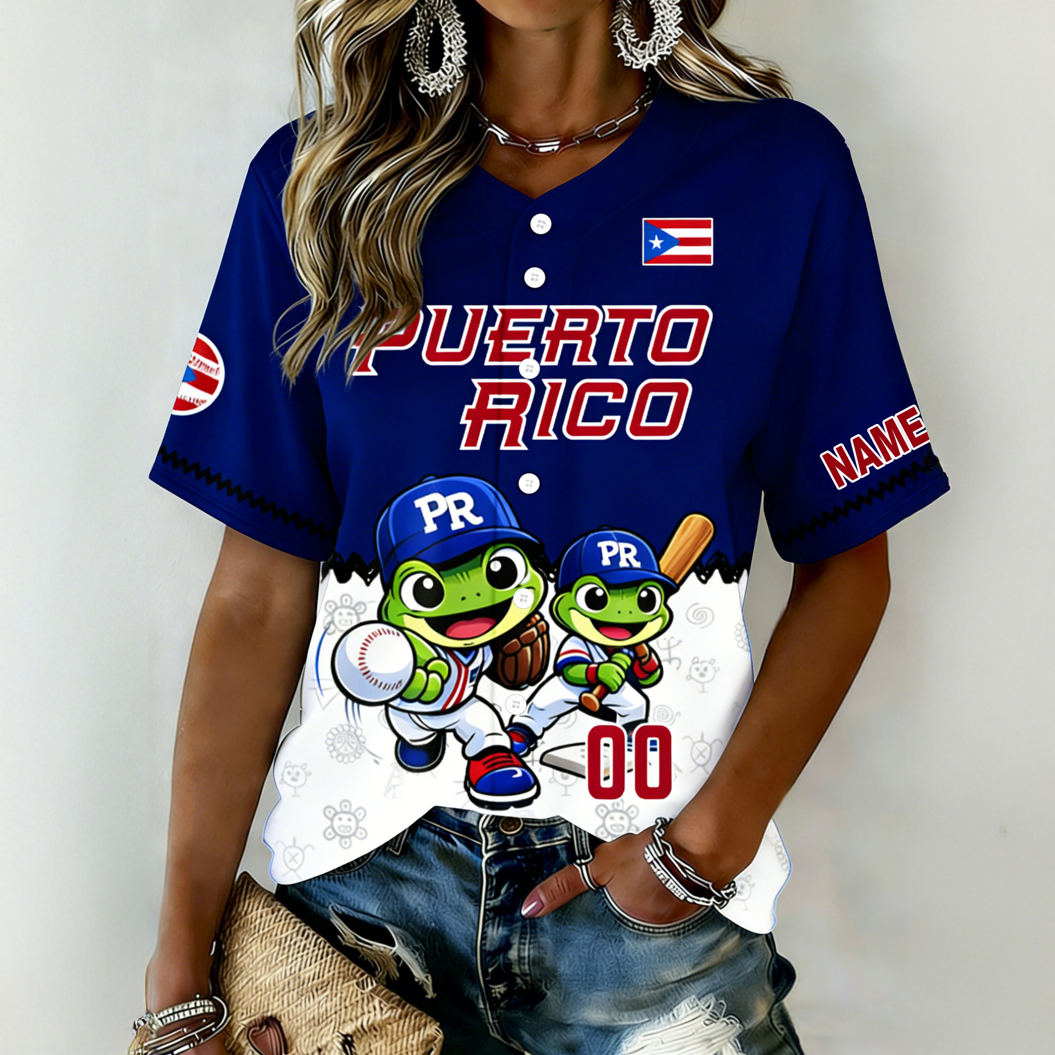 Personalized Puerto Rico Baseball Frog Jersey Puerto Rico Pride Shirt Baseball Fan Gift