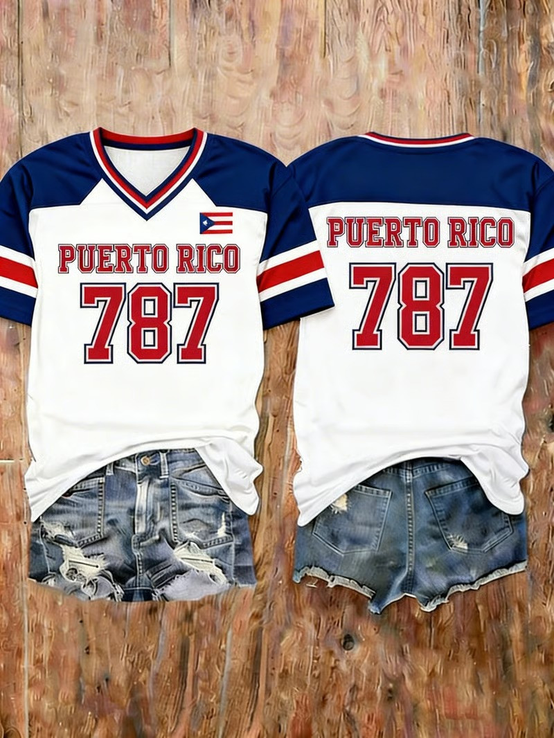 Personalized Puerto Rico WBC 2026 787 V-Neck Shirt Puerto Rican Flag Fan Shirt Puerto Rican Gift For Fans