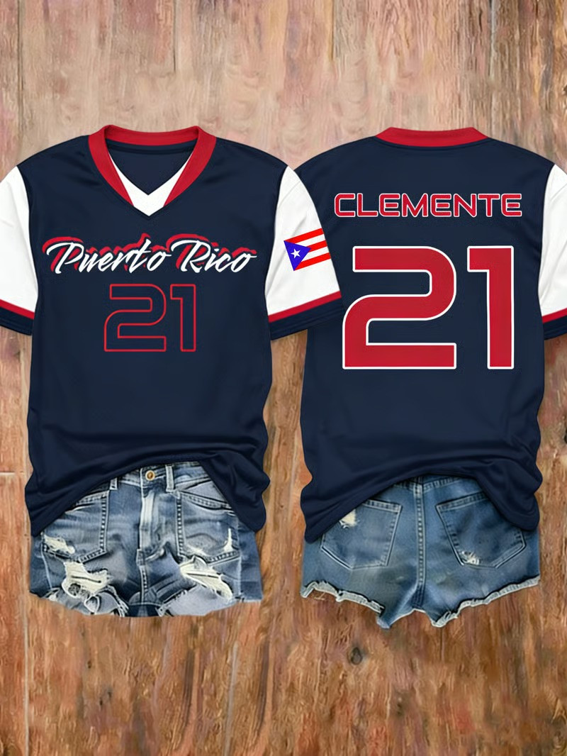 Personalized Puerto Rico WBC 2026 Clemente 21 V-Neck Shirt Puerto Rican Pride Best Gift For Fans