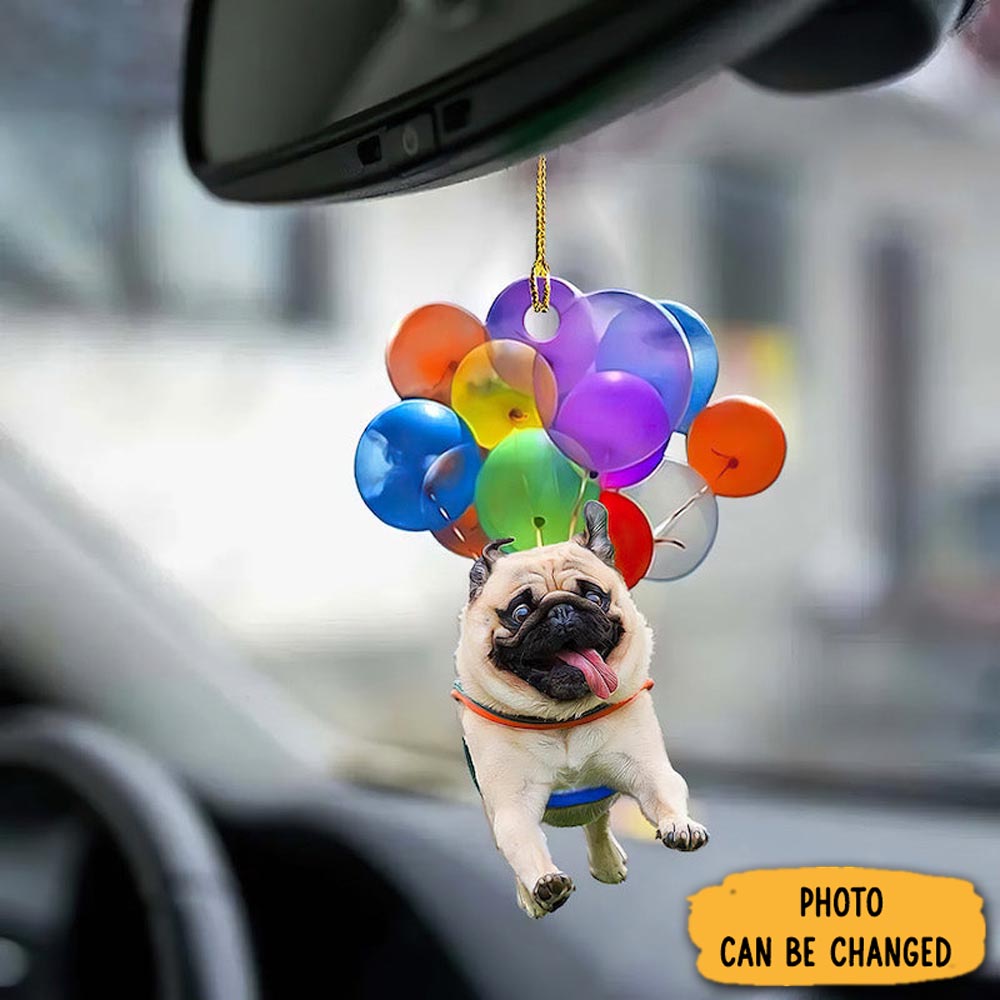 Personalized Pug Fly With Bubbles Car Hanging Ornament Meaningful Birthday Ornament Gift
