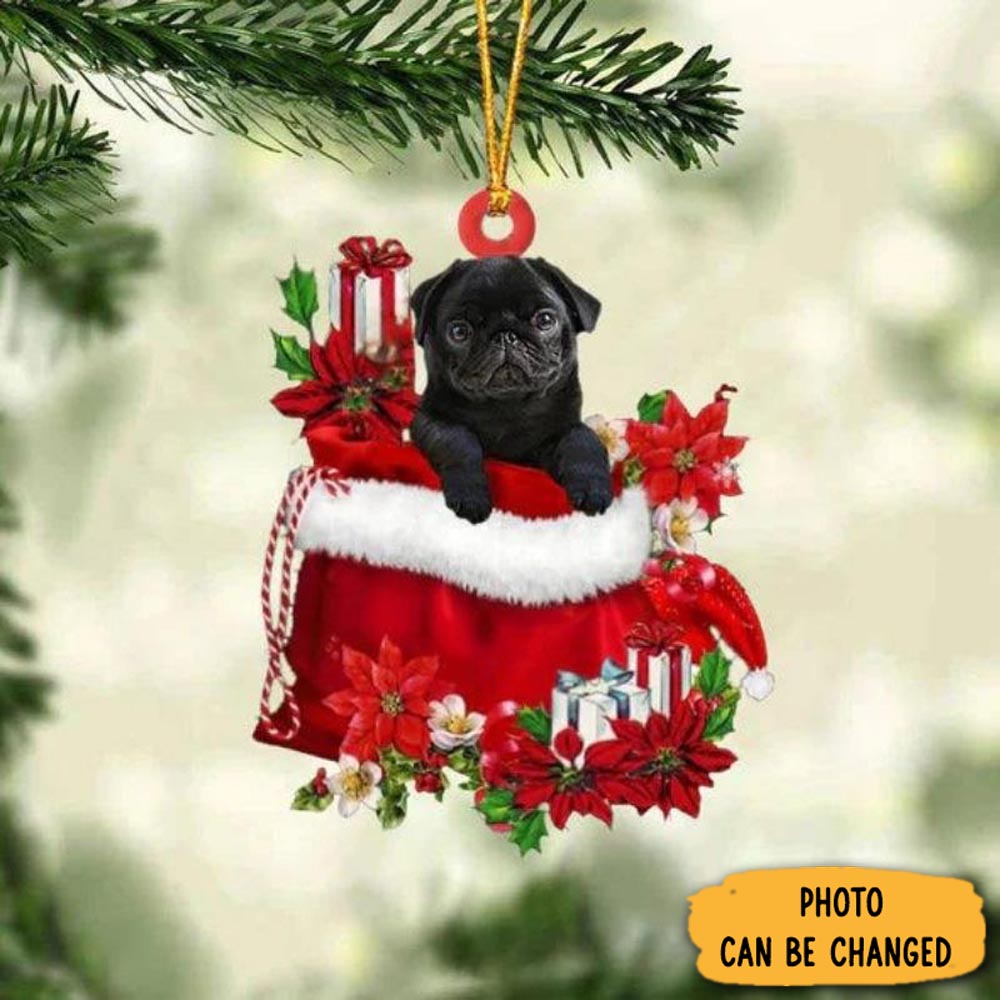 Personalized Pug In Gift Bag Christmas Ornament Heartwarming Holiday Ornament Gift