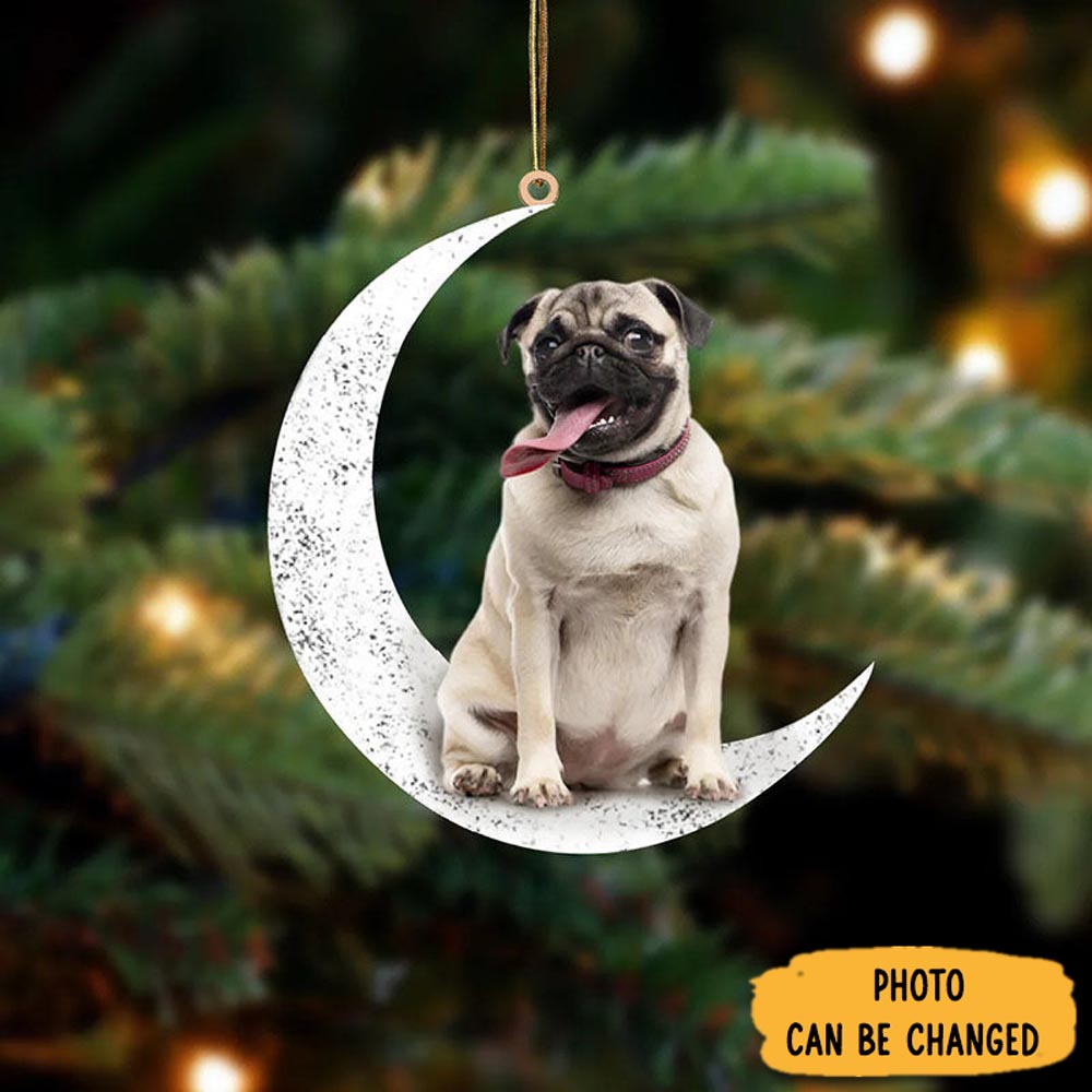 Personalized Pug Sit On The Moon Ornament Unique Ornament Gift For Friends