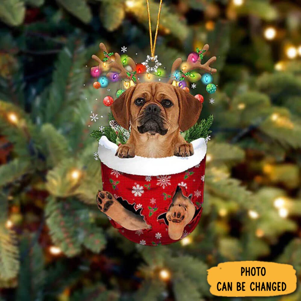 Personalized Puggle In Snow Pocket Christmas Ornament Classic Christmas Ornament Gift