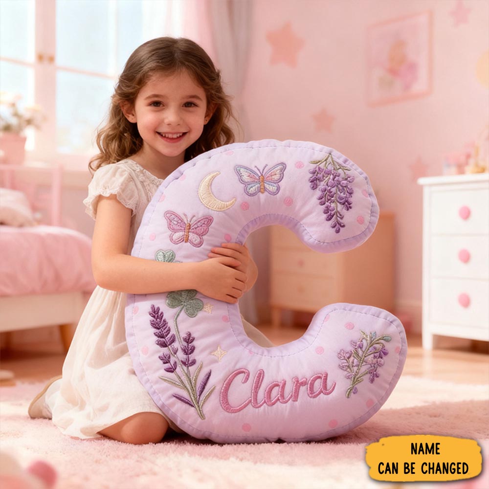 Personalized Purple Butterfly Star Lavender Letter Initial Custom Name Soft Decorative Gift Cozy Girls Room Sweet Alphabet Graphic 3d Print Pillow