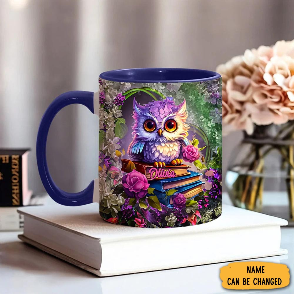 Personalized Purple Owl Over Book Mug Home Kitchen Decor Gifts For Bookworm