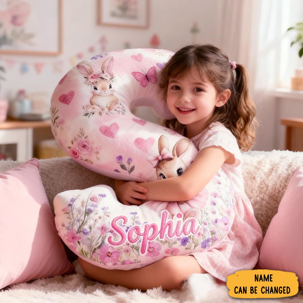 Personalized Rabbit Princess Initials With Name Graphic 3d Print Pillow Christmas Gift For Kids Birthday Gift