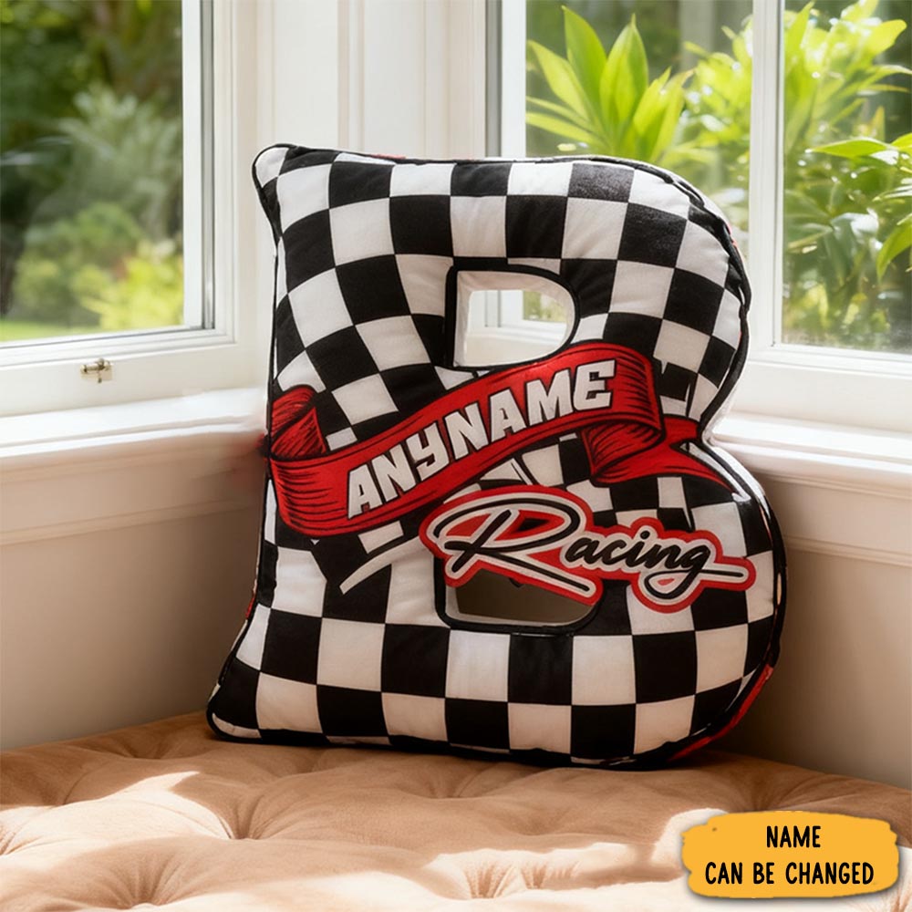 Personalized Racer Name With Flag Car Motorbike Pillow Custom Racing Name Letter Pillow Custom Name Graphic 3d Print Pillow