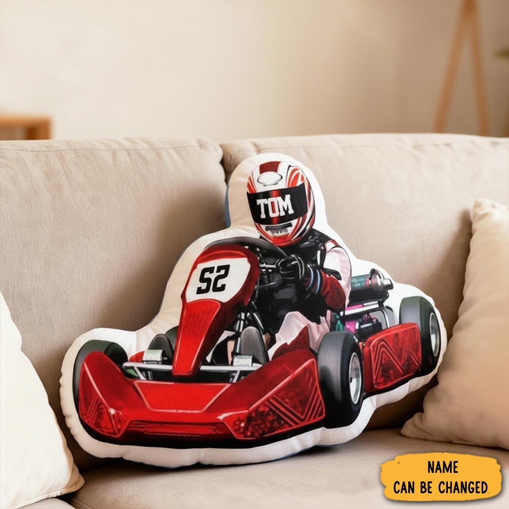 Personalized Racer Shaped Throw Pillow Custom Name And Number Decorative Cushion Gift For Car Lovers And Racers