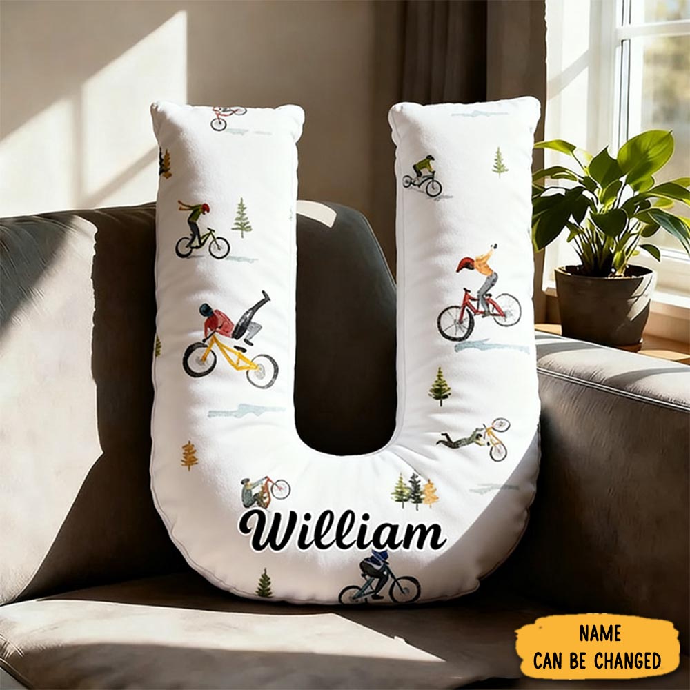 Personalized Racing Bicycle Pattern Letter Pillow Graphic 3d Print Funny Letter Pillow Name Pillow Comfortable Travel Cushion For Riders Riding Lovers